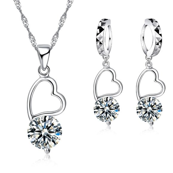 Jewelry - NEW ❤️ Cute Drop Heart 925 Sterling Silver Bundle Necklace Earrings